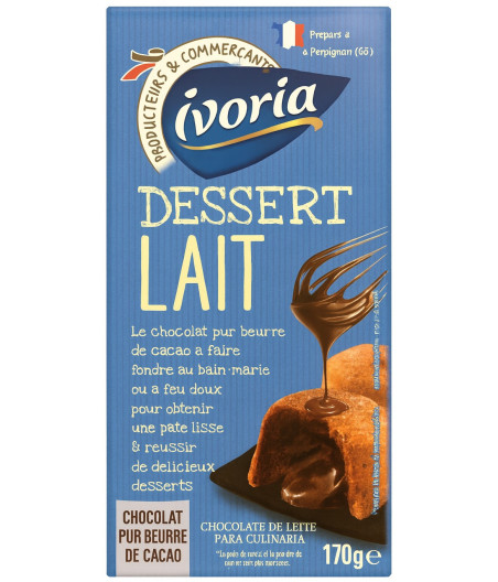 TABLETTE DE CHOCOLAT DESSERT LAIT PUR BEURRE DE CACAO IVORIA 170G
