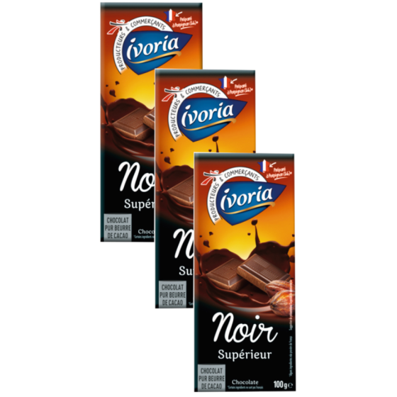 CHOCOLAT IVORIA TABLETTE FAMILIALE CHOCOLAT NOIR 300G 3X100G