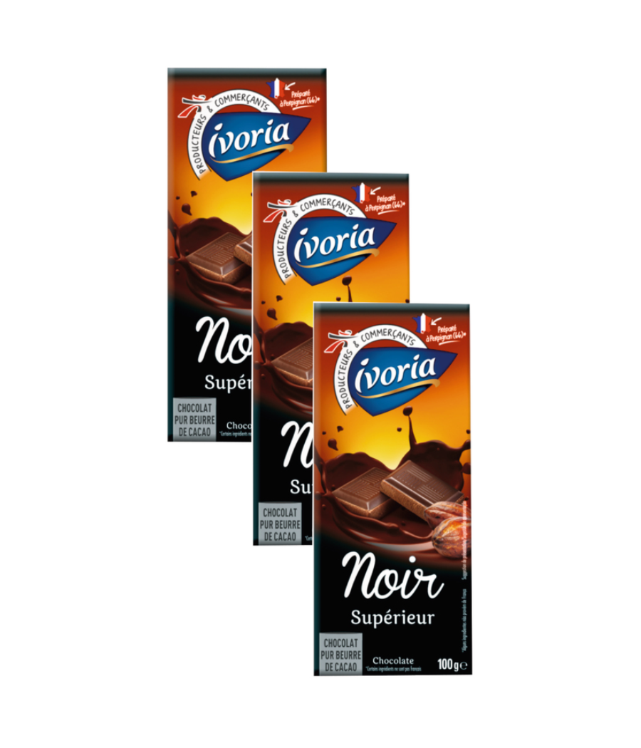 CHOCOLAT IVORIA TABLETTE FAMILIALE CHOCOLAT NOIR 300G 3X100G