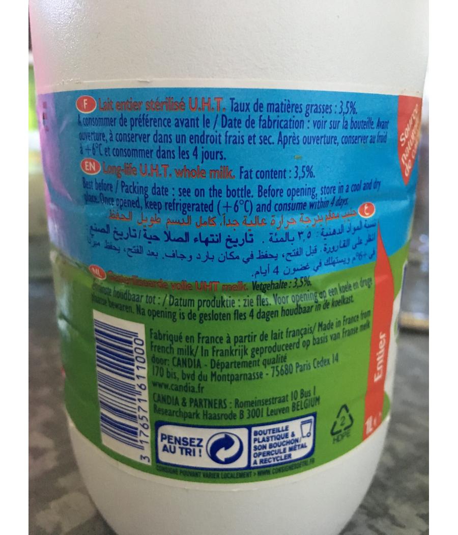 LAIT ENTIER CANDIA  1LITRE