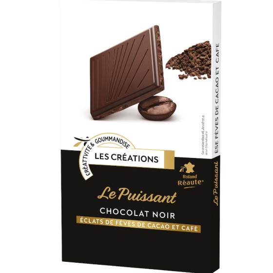 CHOCOLAT LES CREATIONS IVORIA TABLETTE DEGUSTATION CHOCOLAT NOIR ECLATS DE FEVES DE CACAO & CAFE 100G