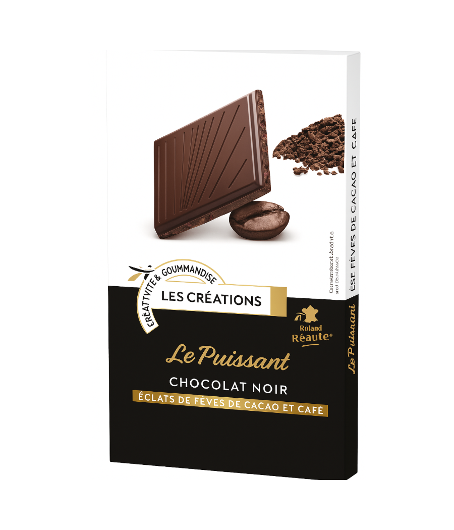 CHOCOLAT LES CREATIONS IVORIA TABLETTE DEGUSTATION CHOCOLAT NOIR ECLATS DE FEVES DE CACAO & CAFE 100G