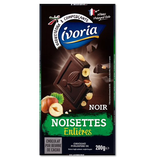 TABLETTE BLOC CHOCOLAT NOIR AUX NOISETTES ENTIERES 200G