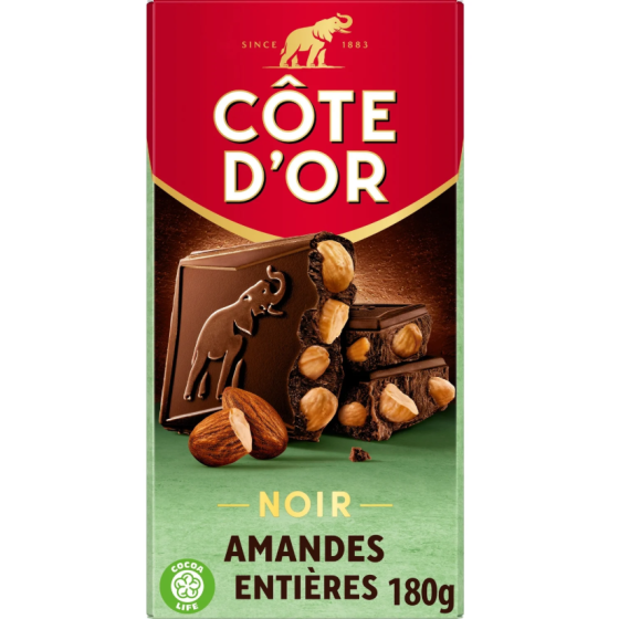 CHOCOLAT NOIR AUX  AMANDES ENTIERES COTE D'OR 180G