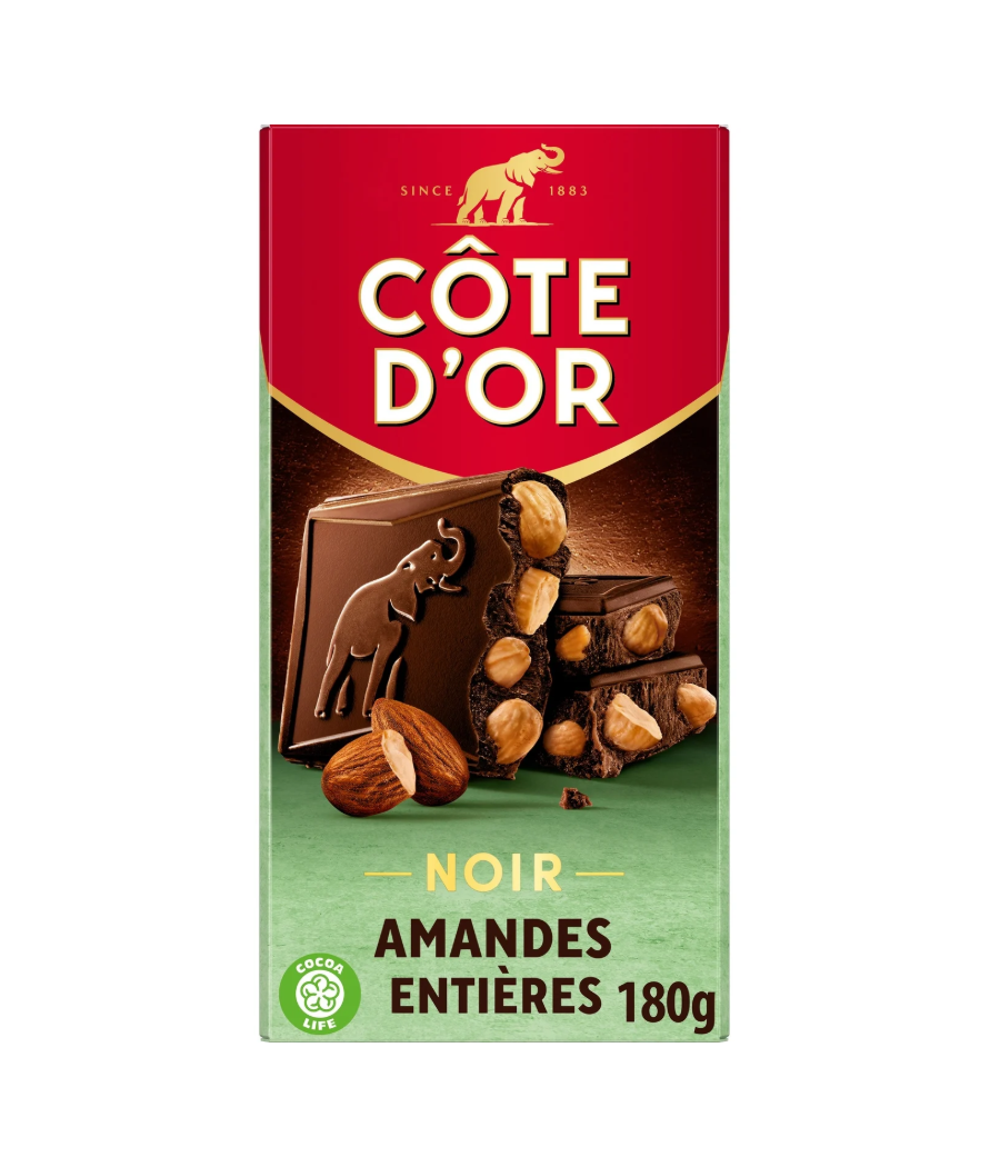 CHOCOLAT NOIR AUX  AMANDES ENTIERES COTE D'OR 180G