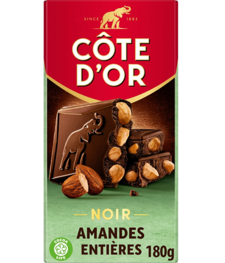 CHOCOLAT NOIR AUX  AMANDES ENTIERES COTE D'OR 180G