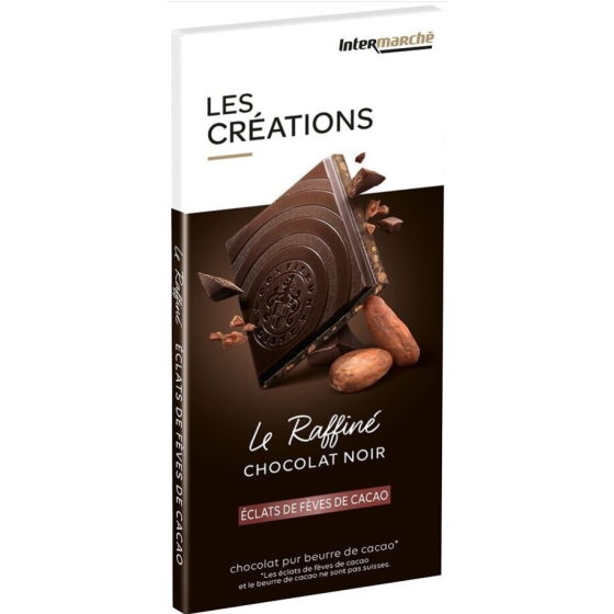 TABLETTE   CHOCOLAT NOIR AUX ECLATS DE FEVES DE CACAO INTERMARCHE  100G