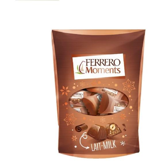 CONFISERIE FERRERO MOMENTS BONBONS DE CHOCOLAT AU LAIT AVEC NOISETTE ENTIERE X14 124G