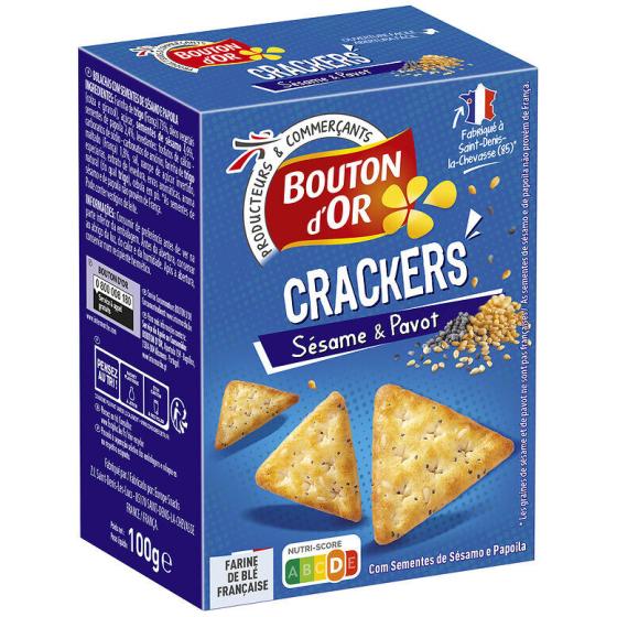 CRACKERS SESAME PAVOT BOUTON D'OR 100G