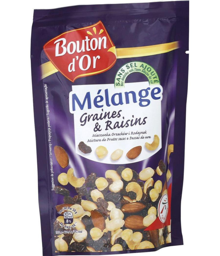MELANGE GRAINES ET RAISINS SANS SEL AJOUTE BOUTON D'OR 150G