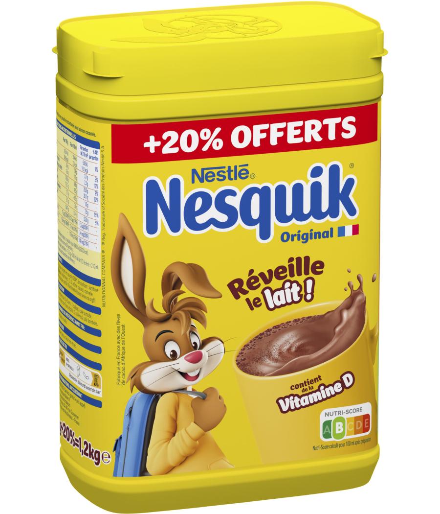 DOSETTE NESQUIK POUDRE CACAOTEE BOITE 1KG + 20% OFFERT 1200G