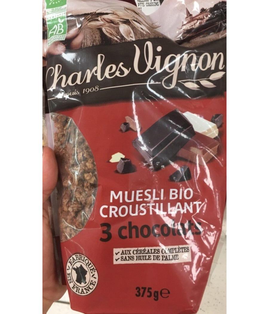CEREALES MUESLI BIO CROUSTILLANT 3 CHOCOLATS 375G