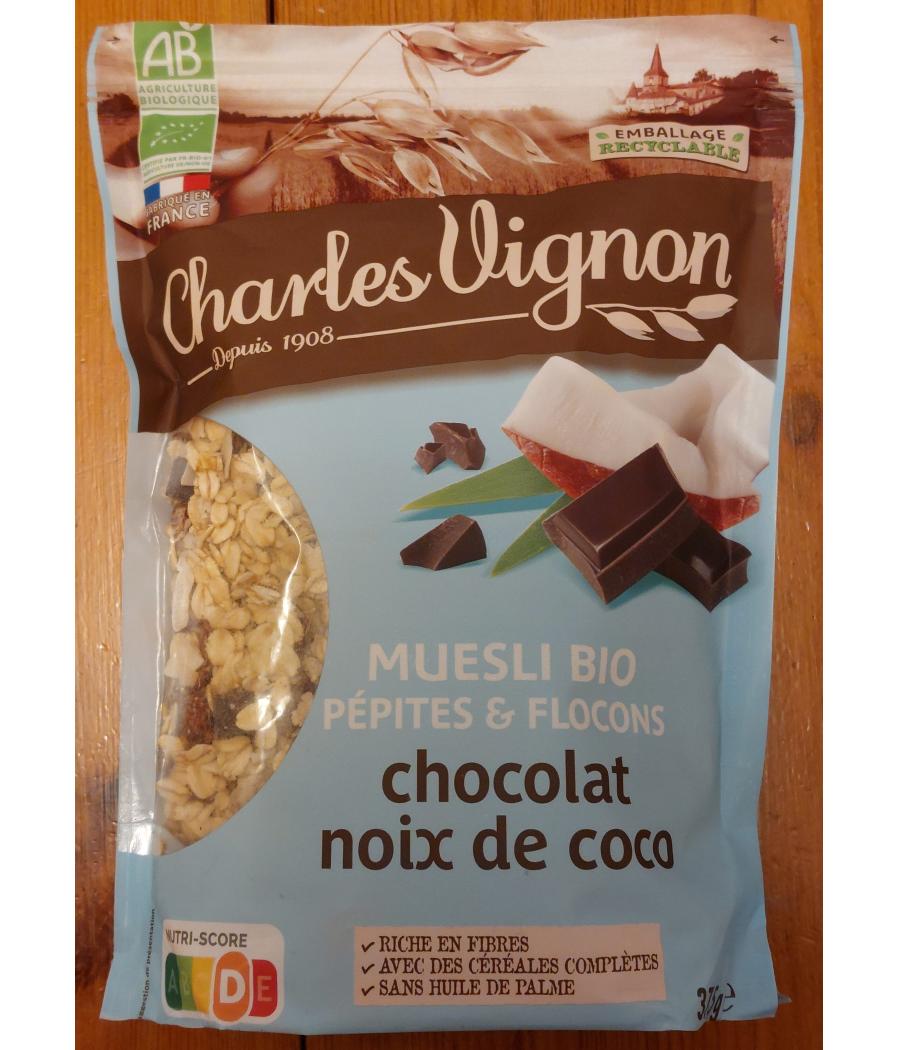 CEREALES MUESLI BIO PEPITES ET FLOCONS CHOCOLAT NOIX DE COCO 375G