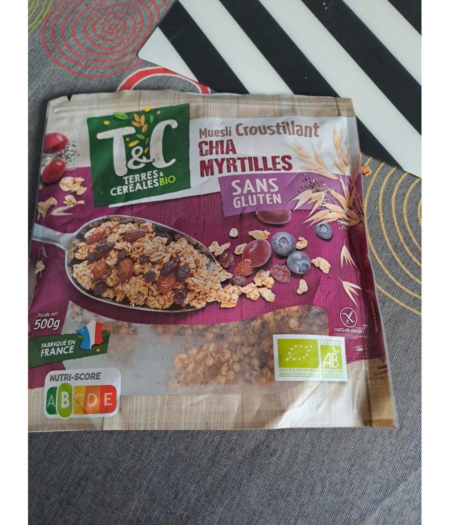 MUESLI CROUSTILLANT AVOINE MYRTILLES CHIA 500G