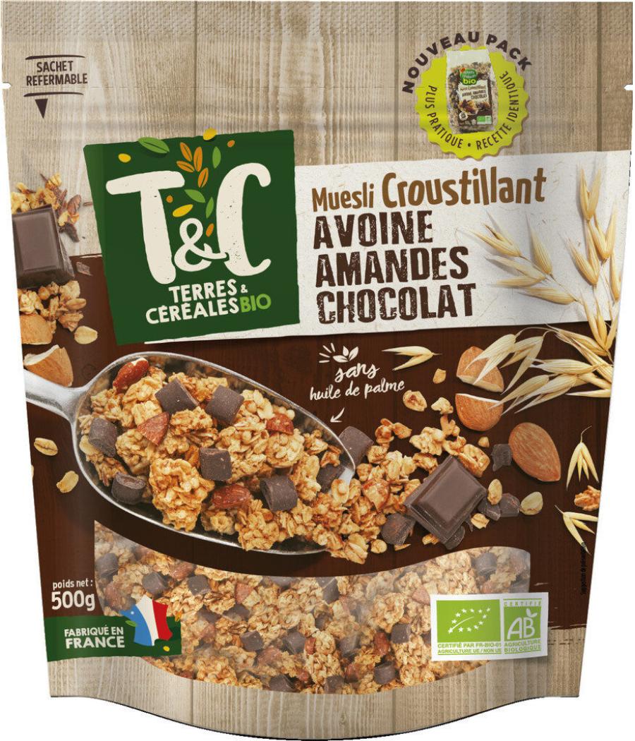 MUESLI AVOINE AMANDES CHOCOLAT 500G