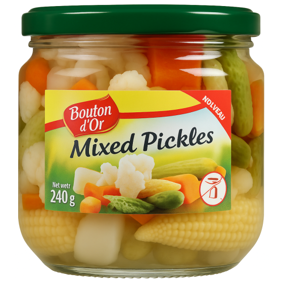 MIXED PICKLES  FRUITS ET LEGUMES BOUTON D'OR  240G