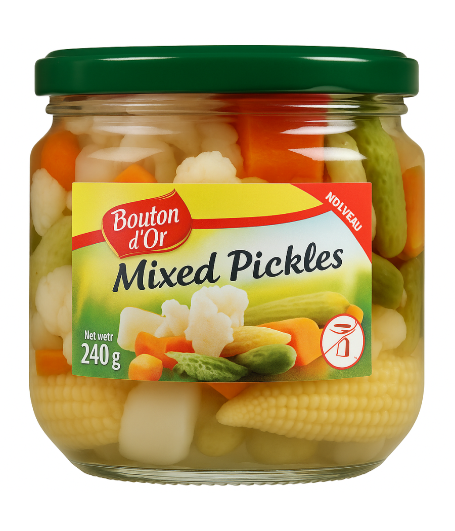 MIXED PICKLES  FRUITS ET LEGUMES BOUTON D'OR  240G