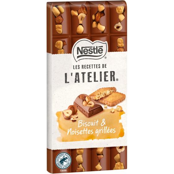 TABLETTE DE CHOCOLAT NESTLE L'ATELIER LAIT BISCUIT NOISETTES 170G
