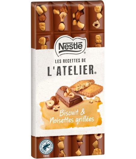 TABLETTE DE CHOCOLAT NESTLE L'ATELIER LAIT BISCUIT NOISETTES 170G