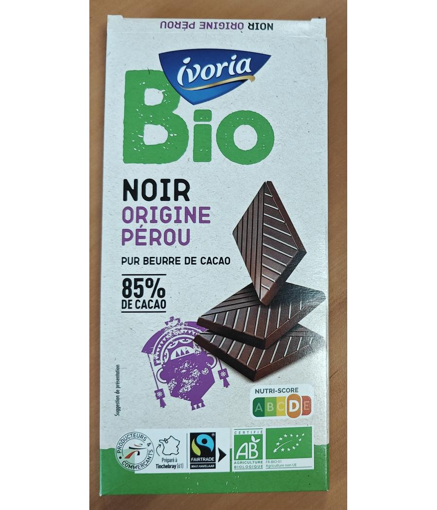 TABLETTE DE CHOCOLAT NOIR IVORIA BIO PEROU 85% 100G