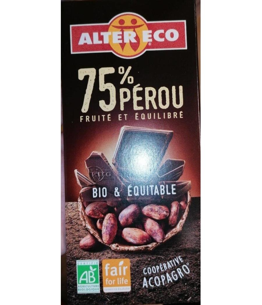 TABLETTE DE CHOCOLAT NOIR 75% PEROU ALTER ECO 100G