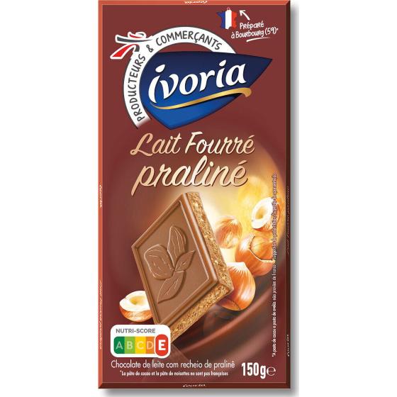 TABLETTE DE CHOCOLAT AU LAIT PRALINE IVORIA 150G