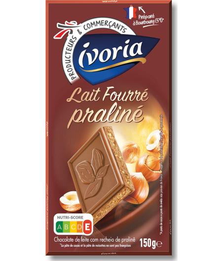 TABLETTE DE CHOCOLAT AU LAIT PRALINE IVORIA 150G