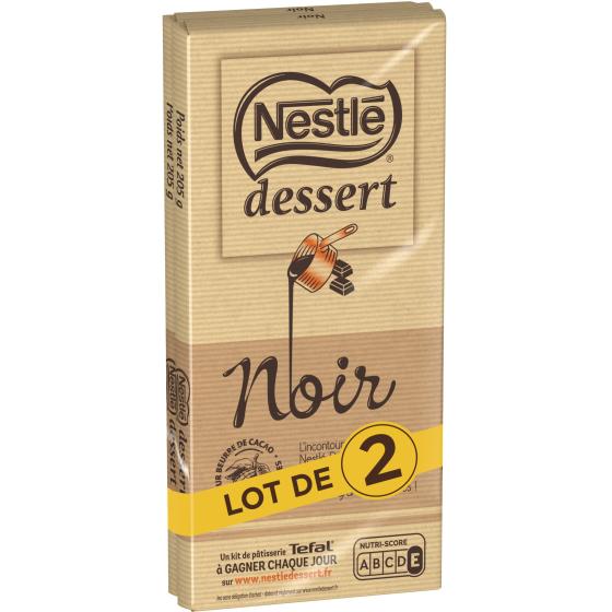 LOT DE 2 TABLETTES DE CHOCOLAT NOIR NESTLE DESSERT 410G