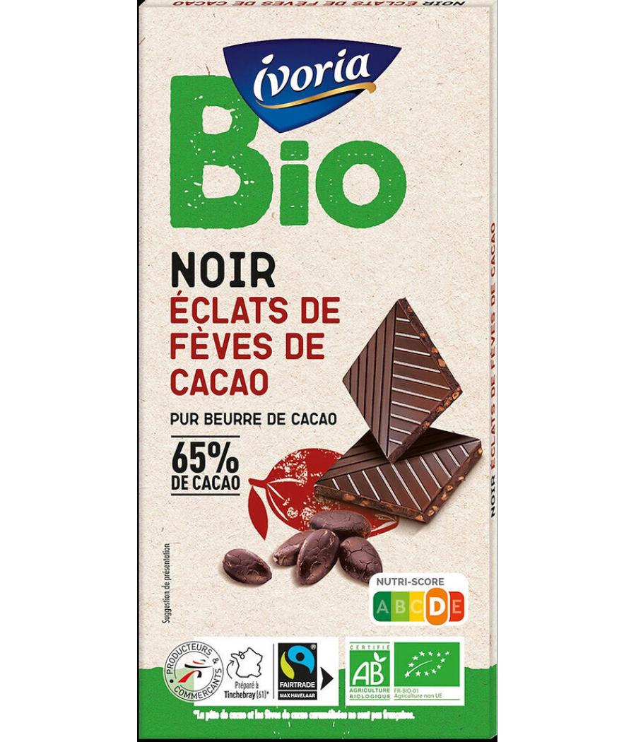 TABLETTE DE CHOCOLAT NOIR BIO AUX ECLATS DE FEVES DE CACAO IVORIA  100G