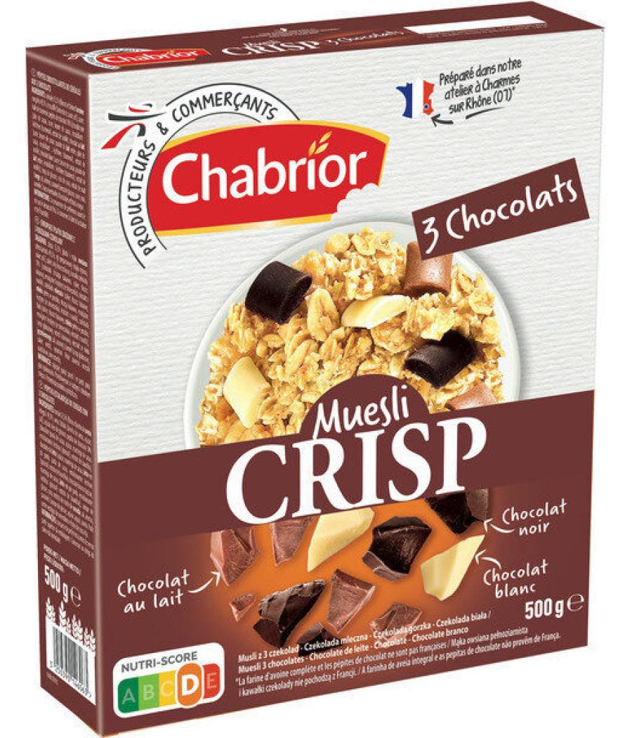 CEREALES MUESLI CRISP 3 CHOCOLATS CHABRIOR 500G