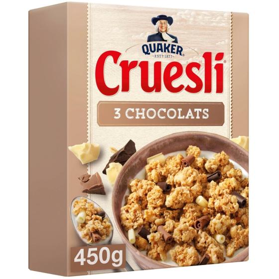 CEREALES QUAKER CRUESLI 3 CHOCOLATS 450G