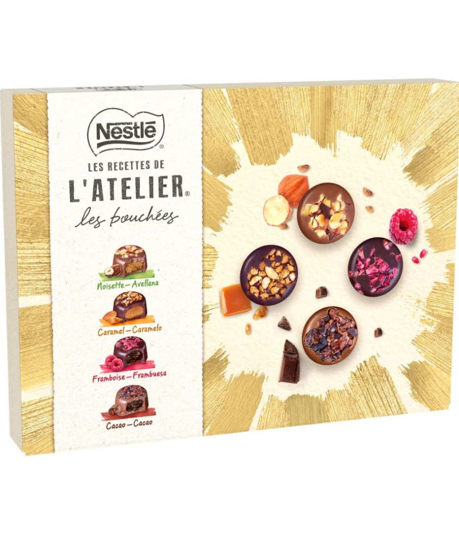 L’ATELIER LES BOUCHEES NOISETTE FRAMBOISE CARAMEL CACAO NESTLE 186G