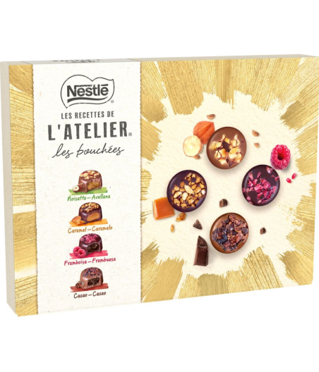L’ATELIER LES BOUCHEES NOISETTE FRAMBOISE CARAMEL CACAO NESTLE 186G