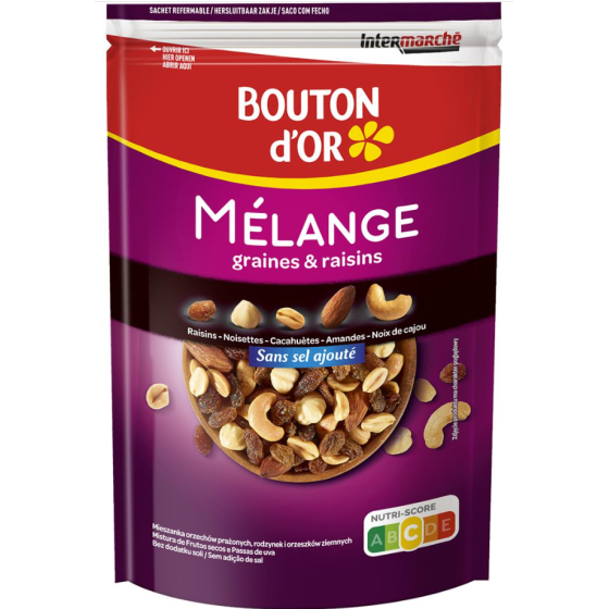 MELANGE GRAINES ET RAISINS SANS SEL AJOUTE BOUTON D'OR 150G