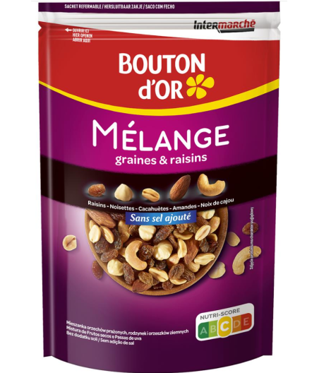 MELANGE GRAINES ET RAISINS SANS SEL AJOUTE BOUTON D'OR 150G