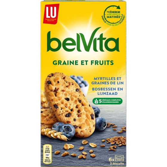 BISCUITS GRAINE ET FRUITS MYRTILLES ET GRAINES DE LIN BELVITA 270G