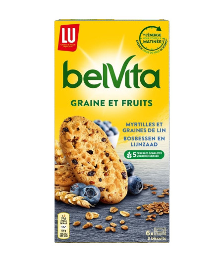 BISCUITS GRAINE ET FRUITS MYRTILLES ET GRAINES DE LIN BELVITA 270G