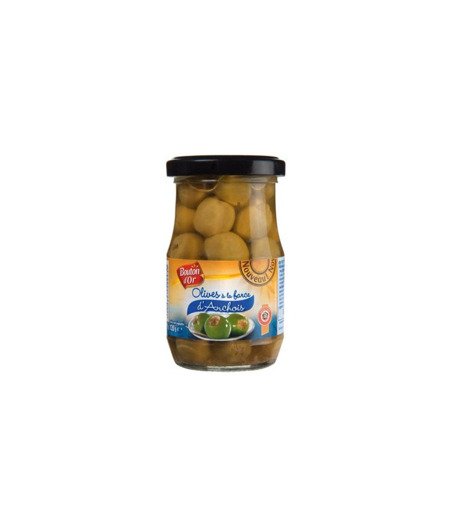OLIVES A LA FARCE D'ANCHOIS BOUTON D'OR 120G