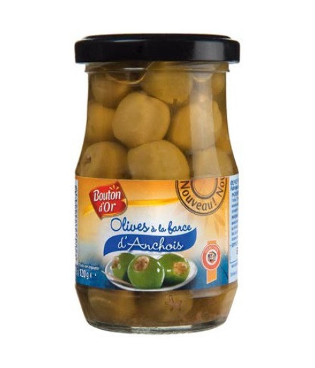 OLIVES A LA FARCE D'ANCHOIS BOUTON D'OR 120G