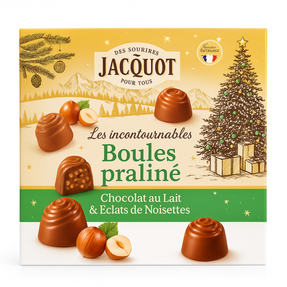 BOULES PRALINE CHOCOLAT AU LAIT ET ECLATS DE NOISETTES JACQUOT 100G