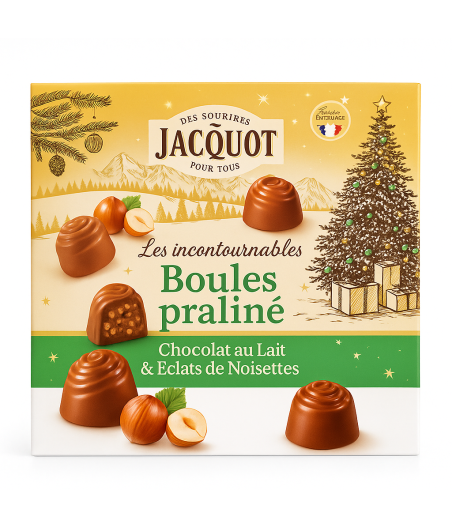 BOULES PRALINE CHOCOLAT AU LAIT ET ECLATS DE NOISETTES JACQUOT 100G