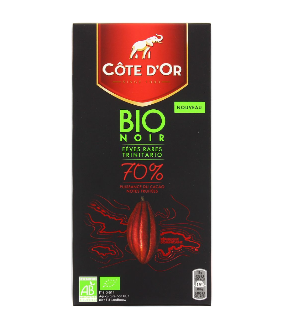 TABLETTE DE CHOCOLAT NOIR COTE D'OR BIO 70% 90G