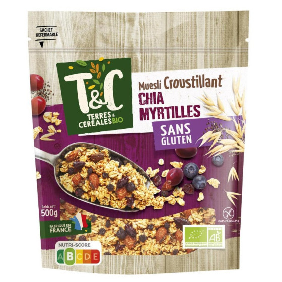 MUESLI CROUSTILLANT AVOINE MYRTILLES CHIA 500G