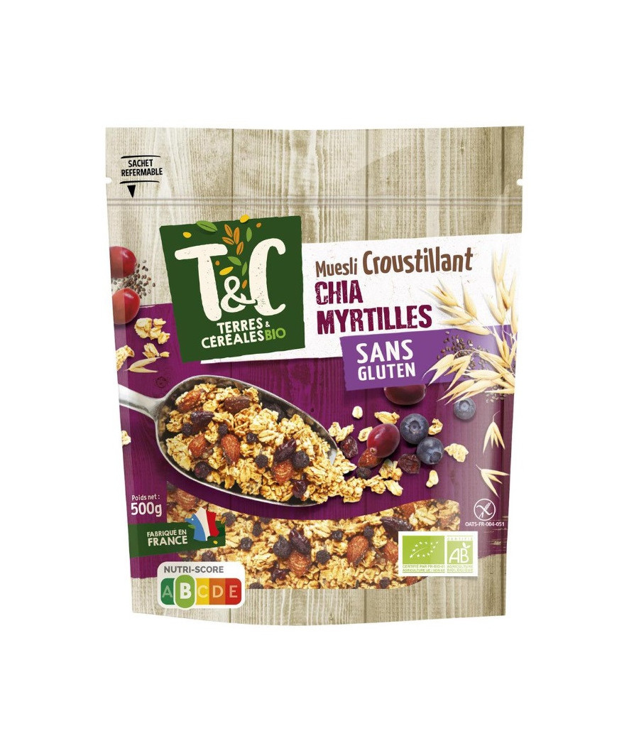 MUESLI CROUSTILLANT AVOINE MYRTILLES CHIA 500G