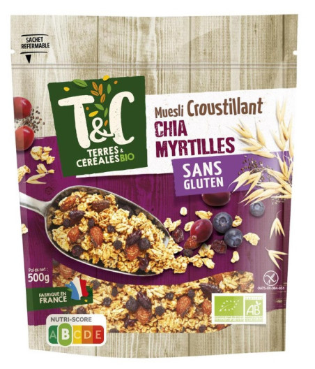 MUESLI CROUSTILLANT AVOINE MYRTILLES CHIA 500G