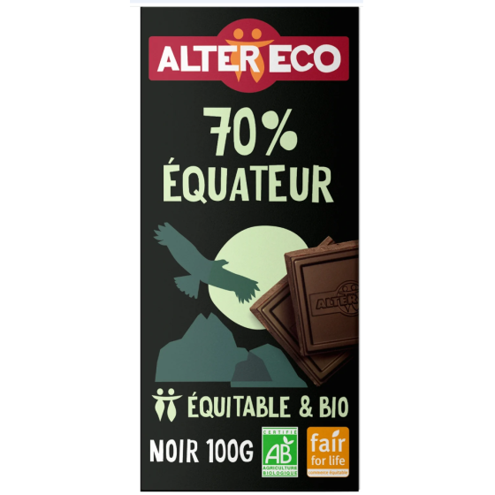 TABLETTE DE CHOCOLAT ALTER ECO 70% EQUATEUR 100G
