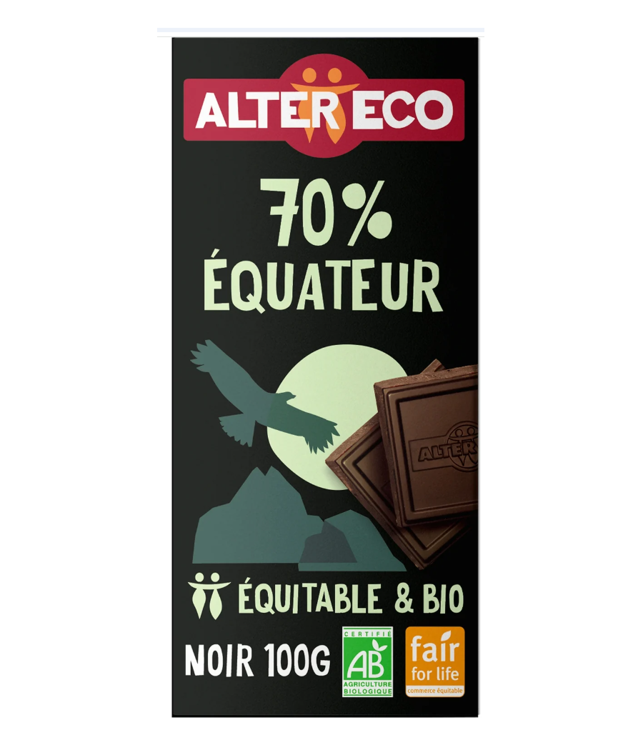 TABLETTE DE CHOCOLAT ALTER ECO 70% EQUATEUR 100G
