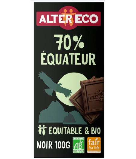 TABLETTE DE CHOCOLAT ALTER ECO 70% EQUATEUR 100G