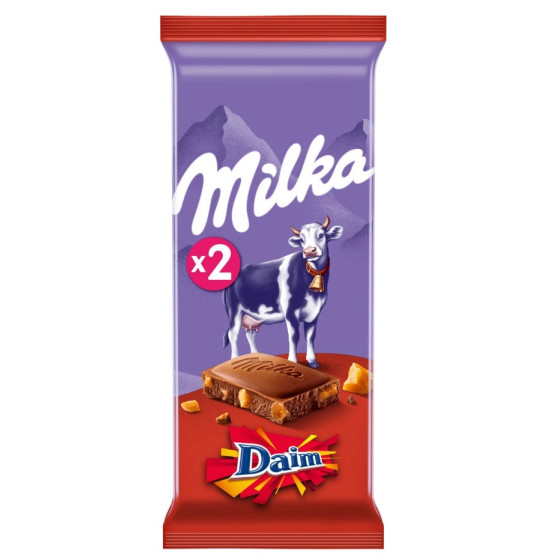 LOT DE 2 TABLETTES DE CHOCOLAT MILKA DAIM 2X100G