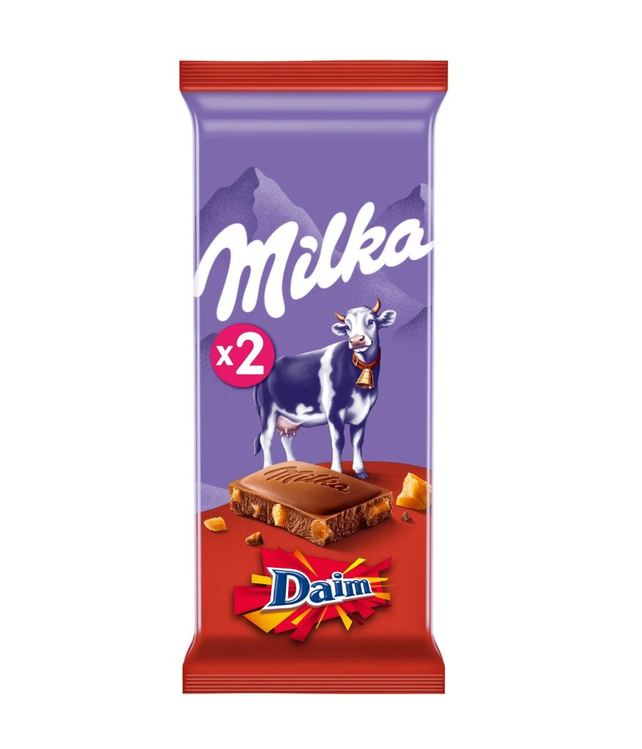 LOT DE 2 TABLETTES DE CHOCOLAT MILKA DAIM 2X100G